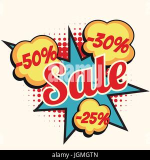 sale 50 30 25 percent discount comic book word Stock Vector