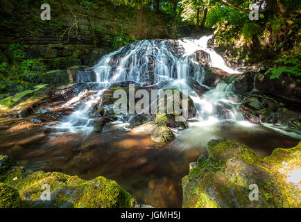 The Fairy Falls in Trefriw, Snowdonia, North Wales taken in July 2017. A long exposure was used to capture the movement of the water. Stock Photo