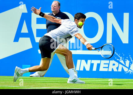 Novak Djokovic (Serbia) playing his semi-final match on centre court at Devonshire Park, Eastbourne, during the Aegon International 2017 Stock Photo