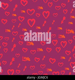 Seamless vector pattern with hearts love word and arrows. Valentines day design Stock Vector