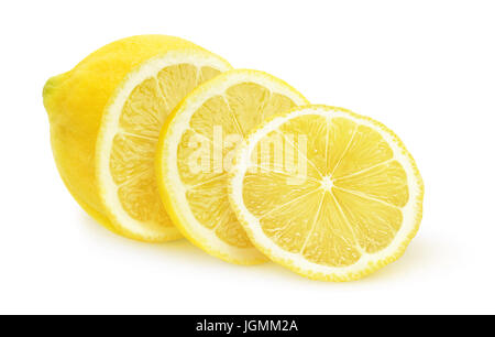 Isolated lemon. Half of lemon fruit and two slices isolated on white background with clipping path Stock Photo