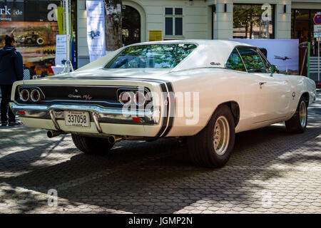 BERLIN - JUNE 17, 2017: Mid-size car Dodge Charger R/T, 1968. Rear view. Classic Days Berlin 2017. Stock Photo
