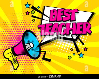 Megaphone pop art best teacher Stock Vector