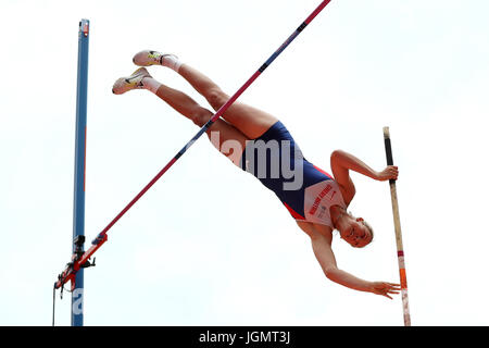 Great Britain's Holly Bradshaw competes in the women's pole vault during the 2017 Muller London Anniversary Games at London Stadium. Stock Photo