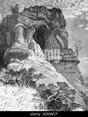 1879: Castle Rock in the Sierra Nevada Mountains, California, United States of America Stock Photo