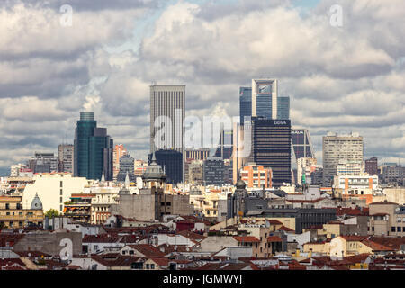 MADRIS, SPAIN - OCT 10, 2014: Skyscrapers in the financial district form the skyline of Madrid. Stock Photo