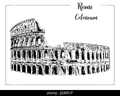 Coliseum. Rome architectural symbol. Beautiful hand drawn vector sketch illustration. Italy. For prints, textile, advertising, poster, label, City pan Stock Vector