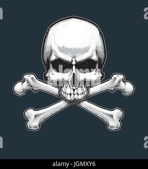 Vector illustration of the pirate flag sign, skull and crossbones. Skull, bones, drop shadow and Background neatly on separate well defined layers and Stock Vector