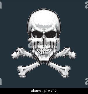 Vector illustration of the pirate flag sign, skull and crossbones. Skull, bones, drop shadow and Background neatly on separate well defined layers and Stock Vector