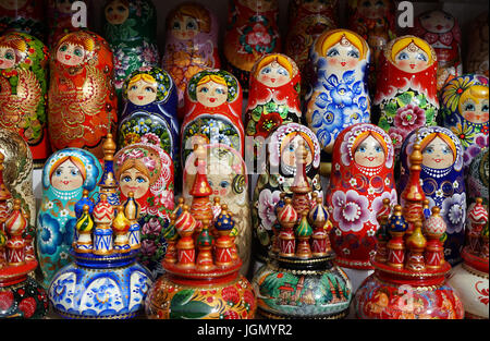 Russian nesting dolls or Matryoshka dolls for sale in St Petersburg Stock Photo