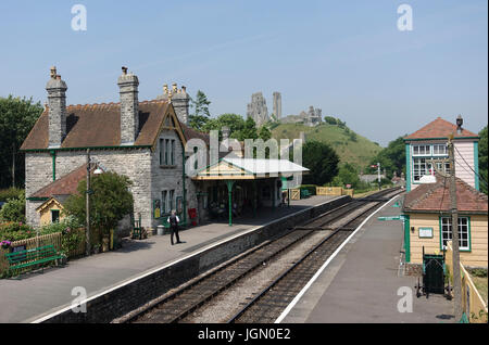 Corfe Castle Station on the Preserved Swanage Railway Stock Photo