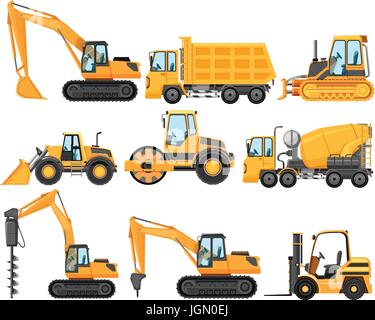 Different types of construction trucks illustration Stock Vector