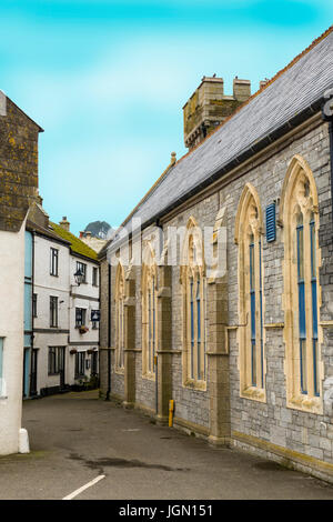 The narrow streets and former church in the 'Old Town' part of Looe on the south coast of Cornwall, England, UK Stock Photo