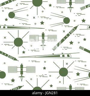 Seamless pattern with variety space exploration elements. Design for banner, poster or print. Stock Vector