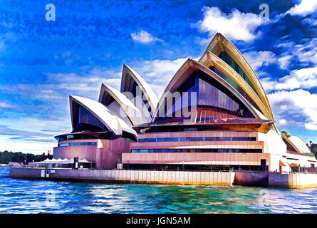 Sydney Opera House waterfront view.        --Digital painting Stock Photo