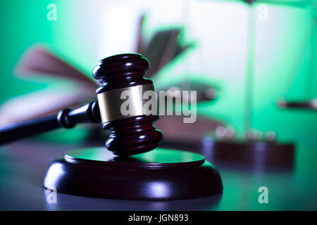 Business and law theme. Gavel and different codes of economic activity. Stock Photo