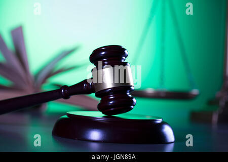 Business and law theme. Gavel and different codes of economic activity. Stock Photo