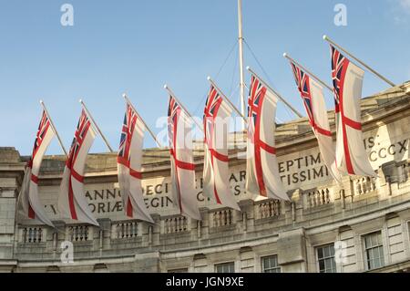 Flags flying above Admiralty Arch, London Stock Photo