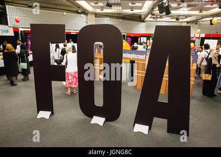 London, UK. 8th July, 2017. Palestine Expo was divided between five floors of the Queen Elizabeth II Centre with events taking place on each. Credit: Mark Kerrison/Alamy Live News Stock Photo