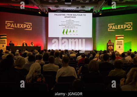 London, UK. 8th July, 2017. Dr Ghada Karmi, Palestinian doctor of medicine, author and academic, addresses a session of Palestine Expo entitled 'From Balfour to Apartheid'. 2017 marks the centenary of the Balfour Declaration. Credit: Mark Kerrison/Alamy Live News Stock Photo