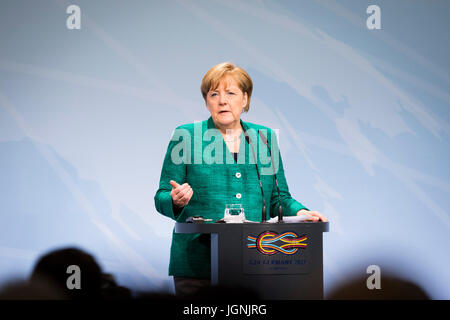 German Chancellor Angela Merkel during a press conference at the conclusion of the two day G20 Summit meeting of world leaders July 8, 2017 in Hamburg, Germany.   (Bundesregierung/Steins via Planetpix) Stock Photo