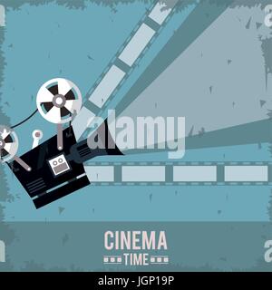 colorful poster of cinema time with film in background and movie projector Stock Vector