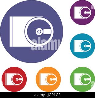 DVD drive open icons set Stock Vector