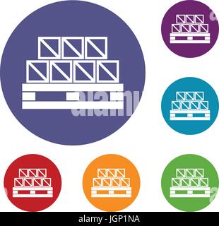 Boxes goods icons set Stock Vector