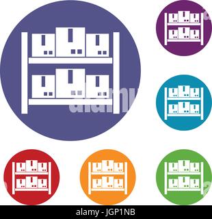 Storage of goods in warehouse icons set Stock Vector