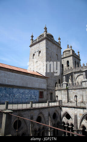 Courtyard and Terrace at Gothic Cloisters at Sé Cathderal in Porto - Portugal Stock Photo