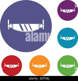 Two handled saw icons set Stock Vector