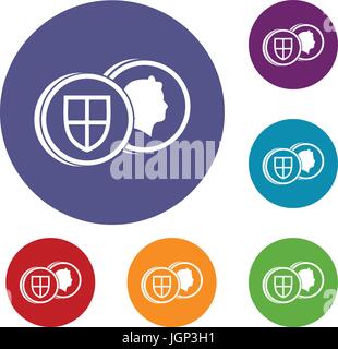 Coins of UK icons set Stock Vector