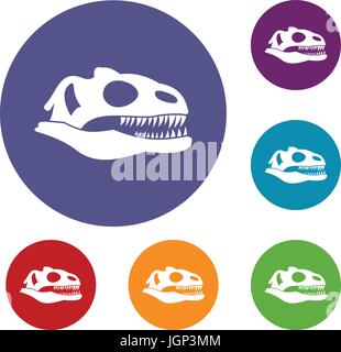 Skull of dinosaur icons set Stock Vector