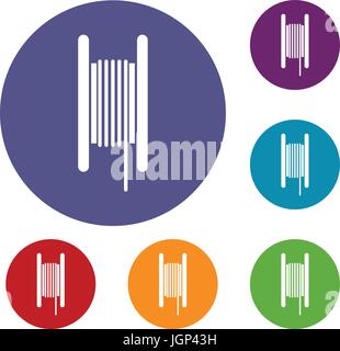 Electric cable in coil icons set Stock Vector