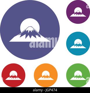 Extreme mountain icons circle set vector isolated on white background ...