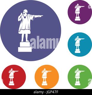 Columbus monument icons set Stock Vector