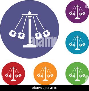 Carnival swing ride icons set Stock Vector