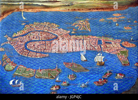 Map of Venice in the Gallery of  Maps of the Vatican Museums, Vatican city Stock Photo