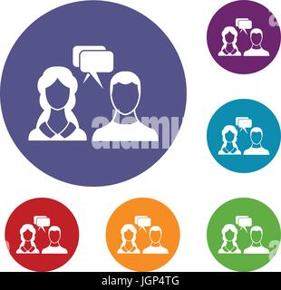 Speech bubbles with two faces icons set Stock Vector