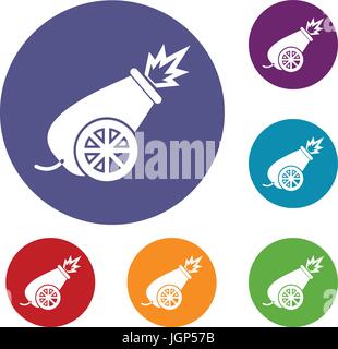 Circus cannon icons set Stock Vector
