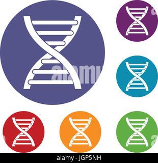 DNA icons set in flat circle reb, blue and green color for web Stock Vector