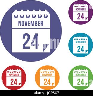 24 november calendar icons set Stock Vector