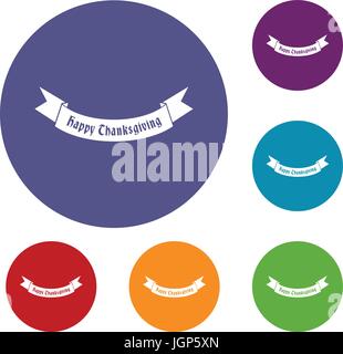 Happy Thanksgiving Day ribbon icons set Stock Vector