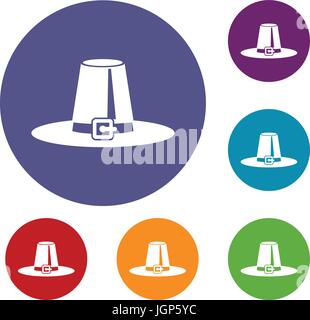 Pilgrim hat icons set Stock Vector