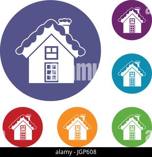 Small snowy cottage icons set Stock Vector