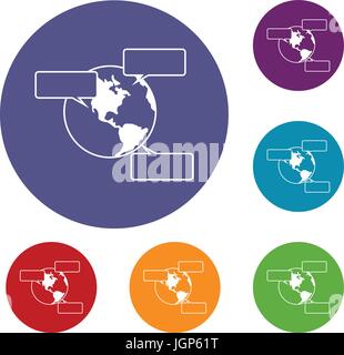 Globe and empty speech bubbles icons set Stock Vector