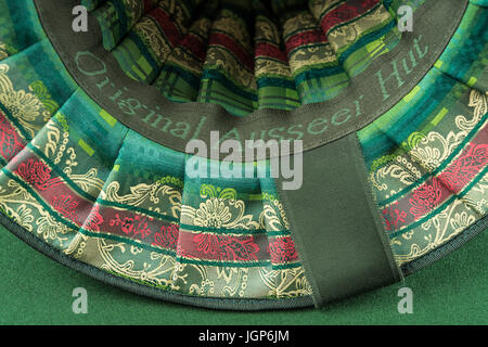 Inner lining of a wool felt hat, multicolored, with hatband, Anna Plochel Hut, Hatmacher, Bad Aussee, Styria, Austria Stock Photo
