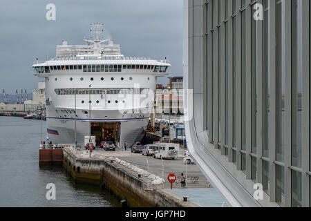 Cars embarking on the Brittany Ferry in the marine station of the city of Santander, Cantabria, Spain. Stock Photo