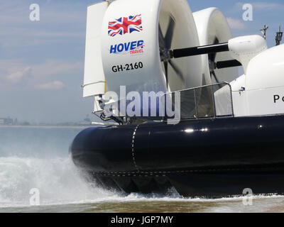 The Portsmouth to Isle of Wight Hovercraft crosses the Solent at high speed Stock Photo