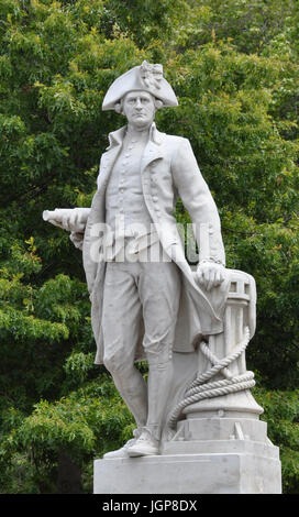 CHRISTCHURCH, NEW ZEALAND - January 23, 2011:  Marble statue of Captain James Cook who first visited New Zealand in 1769 on his ship the Endeavour and Stock Photo